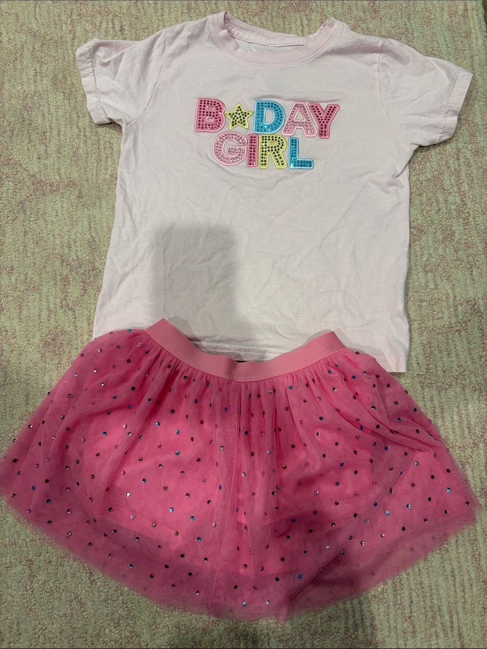 Birthday Girl Pink T-Shirt & Pink Sequin Tulle Skirt Set